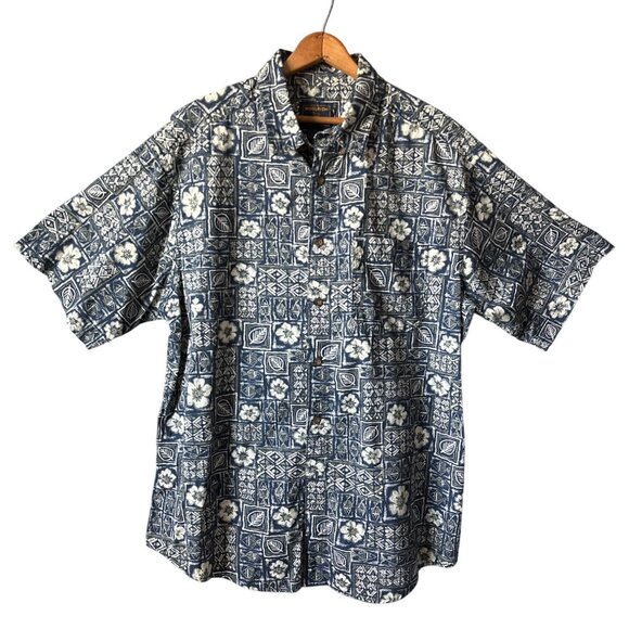Woolrich Vintage Navy Tropical Fish Print Short Sleeve Button-Up Shirt Cotton XL - Picture 1 of 5